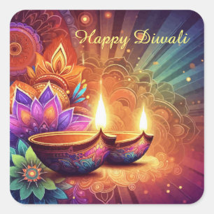 Bright & Colourful Happy Diwali Festival of Light Square Sticker