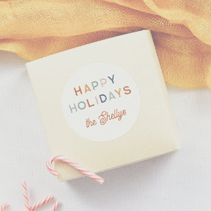 Bright & Colourful Happy Holidays Script Name Classic Round Sticker