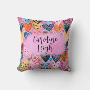 Bright Colourful Hearts Personalised Nursery  Cushion