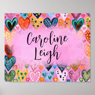 Bright Colourful Hearts Personalised Nursery Poster