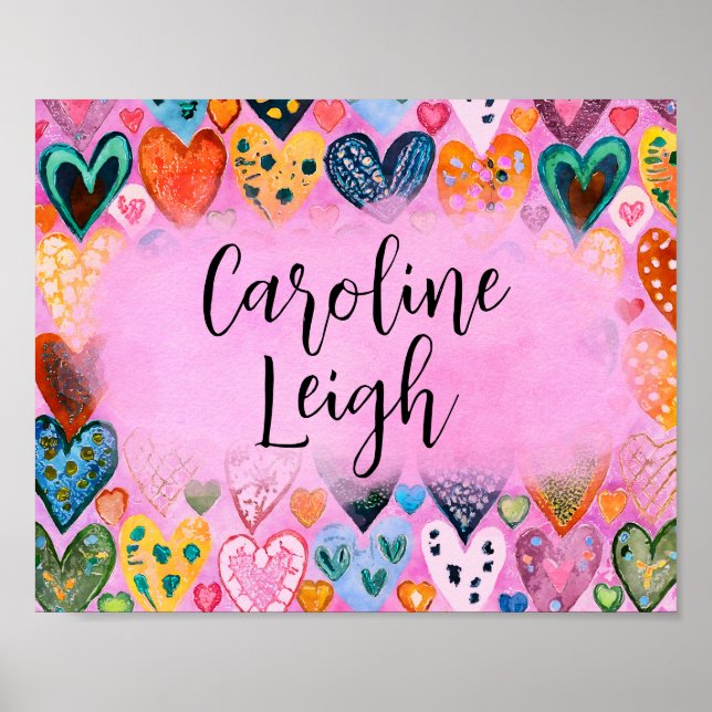 Bright Colourful Hearts Personalised Nursery  Poster (Front)