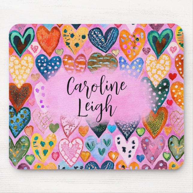 Bright Colourful Hearts Personalised Teen Dorm Mouse Mat (Front)