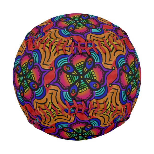 Bright Colourful Henna Mandala Doodle Baseball (Front)