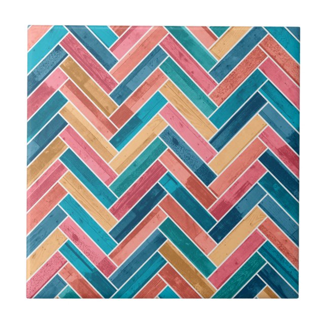 Bright Colourful Herringbone Pattern Tile (Front)