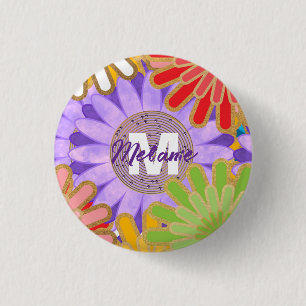 Bright Colourful Hippy Flower Pattern Personalised 3 Cm Round Badge