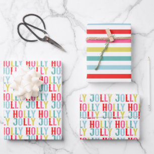 Bright Colourful Holly Jolly Holiday  Wrapping Paper Sheet