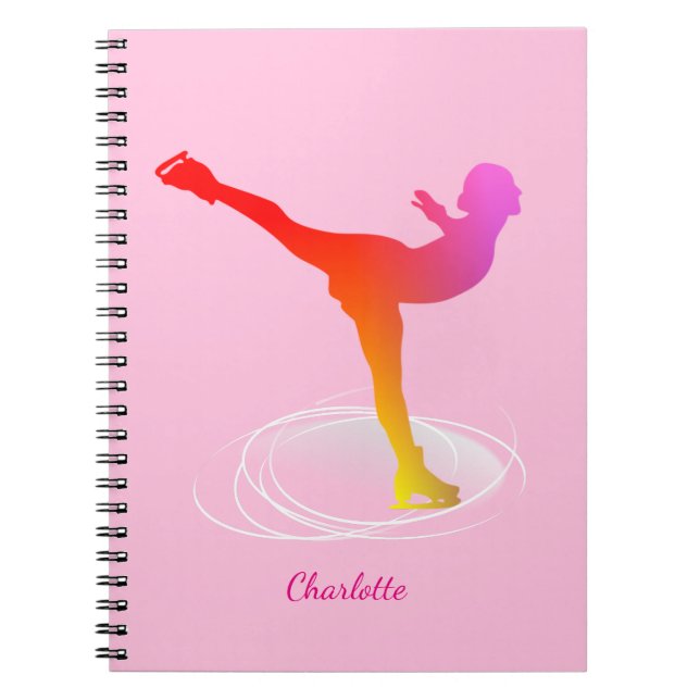 Bright Colourful Ice Skating Skater Silhouette Notebook (Front)