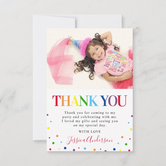 Bright Colourful Kids Birthday Photo Thank You Card (Front)