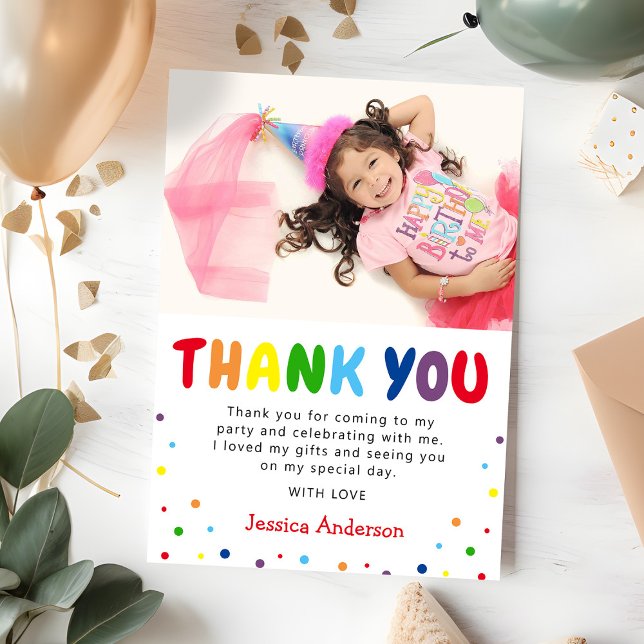 Bright Colourful Kids Birthday Photo Thank You Card (Creator Uploaded)
