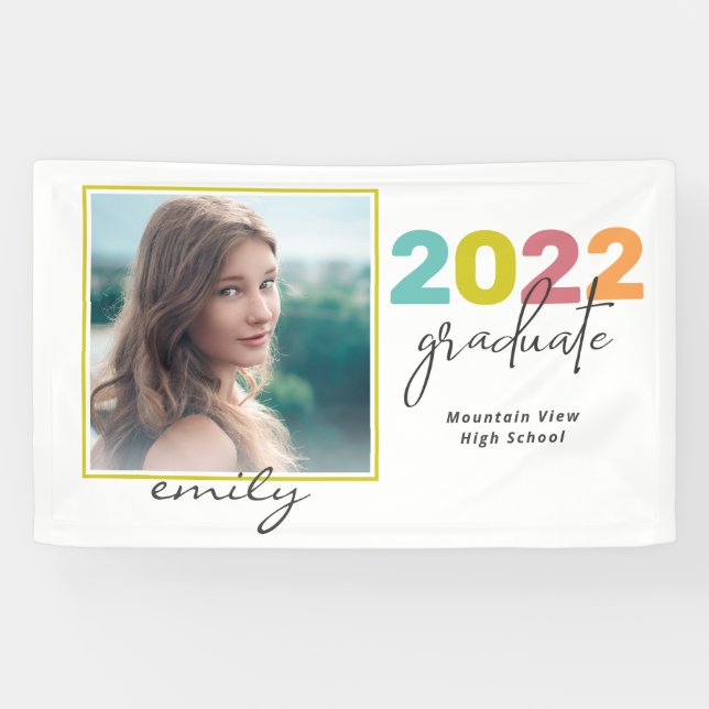 Bright Colourful Lettering Graduate Photo and Name Banner (Horizontal)