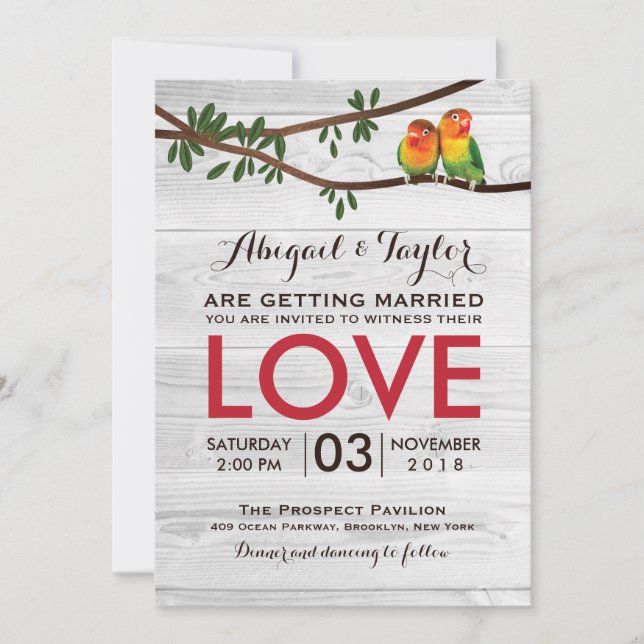 Bright Colourful Lovebirds Wedding Invitation (Front)