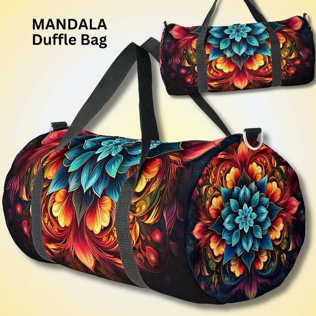 Bright Colourful Mandala Red Orange Aqua Duffle Bag (Creator Uploaded)