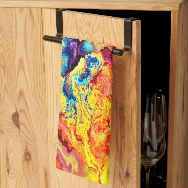Bright colourful marble  tea towel (Thirds Fold)
