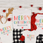 Bright Colourful Merry Christmas Matching Family T-Shirt<br><div class="desc">This simple and fun Merry Christmas adults shirt features a place for you to add a name,  with ‘Merry Christmas’ in colourful bright typography. Available in all sizes so the perfect design for your matching family Christmas shirts.</div>