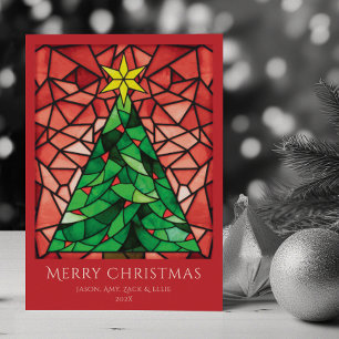 Bright Colourful Merry Christmas Tree Star Holiday Card