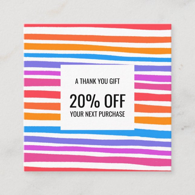 Bright Colourful Minimalist Stripes Handmade   Discount Card (Front)