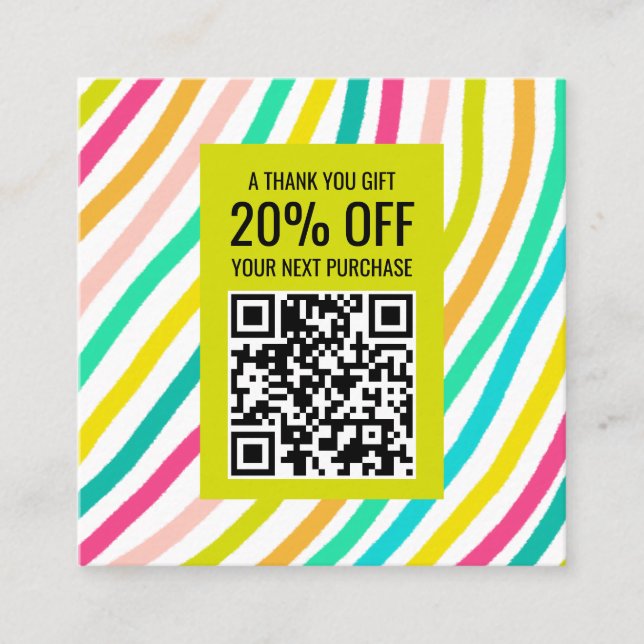 Bright Colourful Minimalist Stripes Thanks QR Code Discount Card (Front)