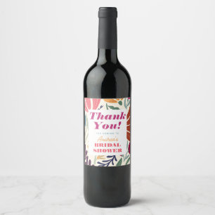 Bright Colourful Mismatch Floral Bridal Shower Wine Label