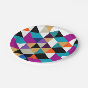 Bright Colourful Modern Abstract Geometric Pattern Paper Plate