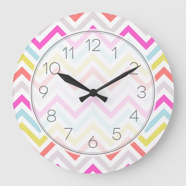 Bright Colourful Modern Chevron Stripes Large Clock (Front)