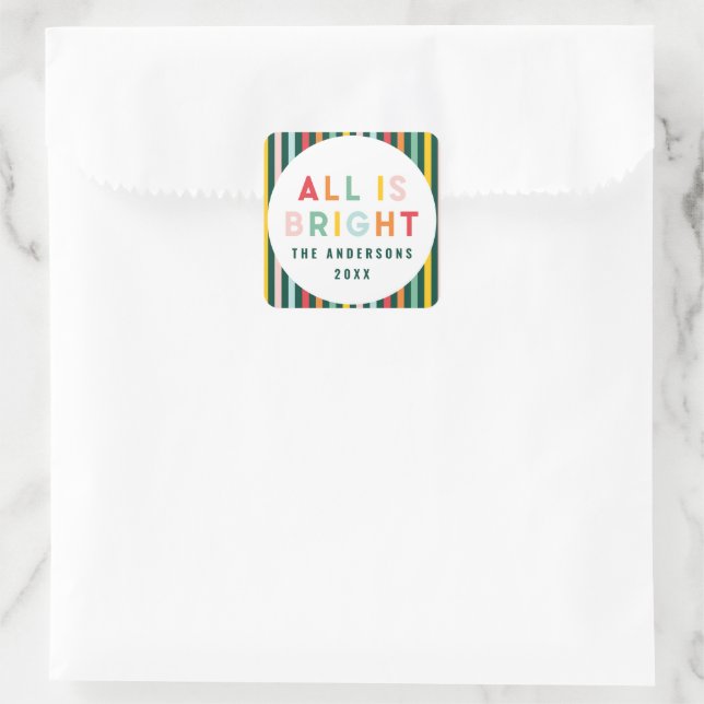 Bright colourful modern Christmas family Square Sticker (Bag)