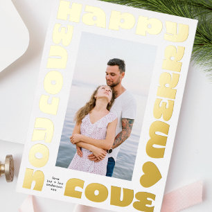 bright colourful modern christmas gold one photo foil holiday card