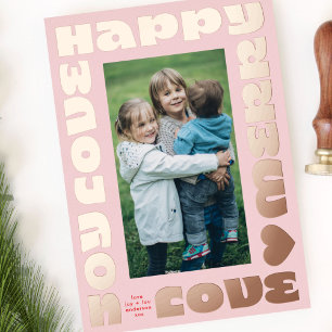bright colourful modern   christmas one photo pink foil holiday card