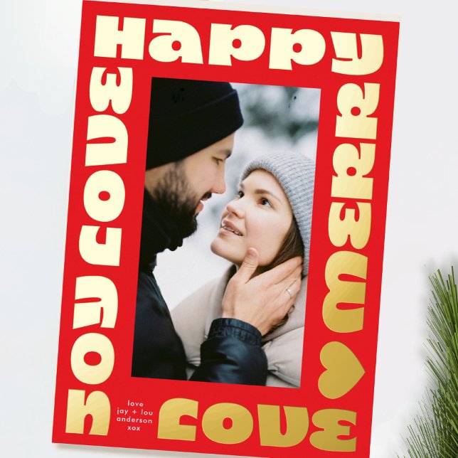 bright colourful modern | christmas one photo red foil holiday card (Creator Uploaded)