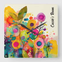 Bright Colourful Modern Floral Wall Clock