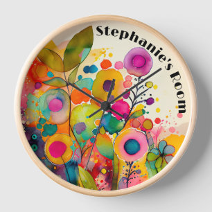 Bright Colourful Modern Floral Wall Clock