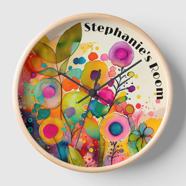 Bright Colourful Modern Floral Wall Clock (Front)