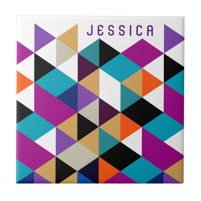 Bright Colourful Modern Geometric Pattern Tile (Front)