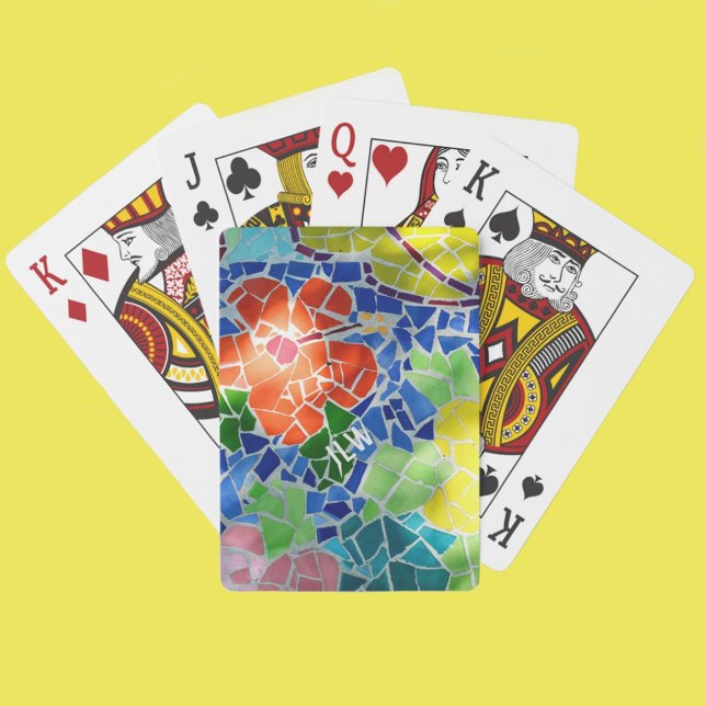 Bright Colourful Mosaic Red and Yellow Flowers Playing Cards (Creator Uploaded)