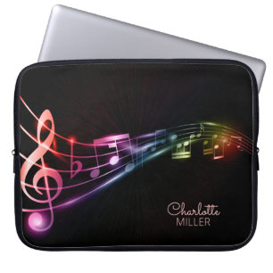 Bright Colourful Music Notes and Custom Name Laptop Sleeve