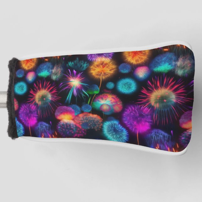 Bright Colourful Neon Burst Pattern Golf Head Cover (Front)