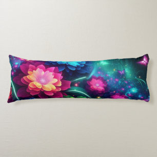 Bright, colourful neon flowers/butterflies body cushion