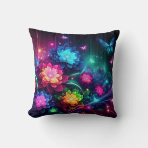 Bright, colourful neon flowers/butterflies cushion
