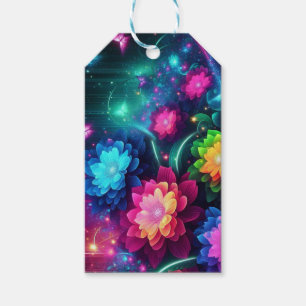 Bright, colourful neon flowers/butterflies gift tags