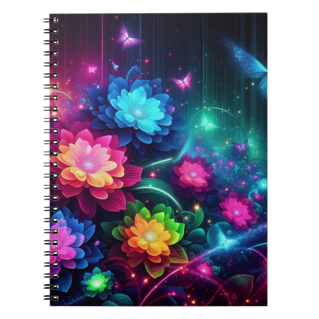 Bright, colourful neon flowers/butterflies notebook (Front)