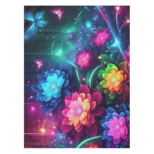 Bright, colourful neon flowers/butterflies tablecloth