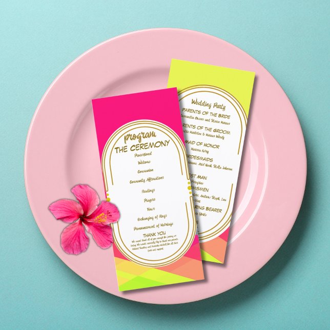 Bright Colourful Neon Pink Rainbow Wedding Program (Creator Uploaded)