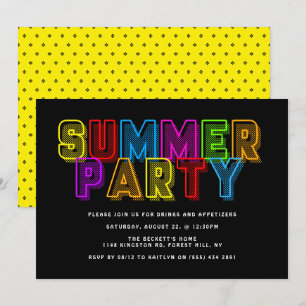 Bright & Colourful Neon Typography Summer Party Invitation