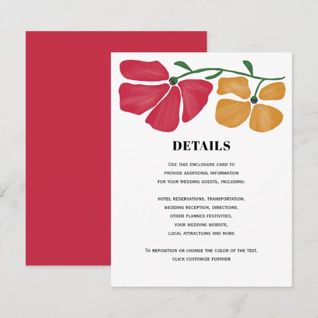 Bright & Colourful Nouveau Floral Wedding Details Enclosure Card (Front/Back)