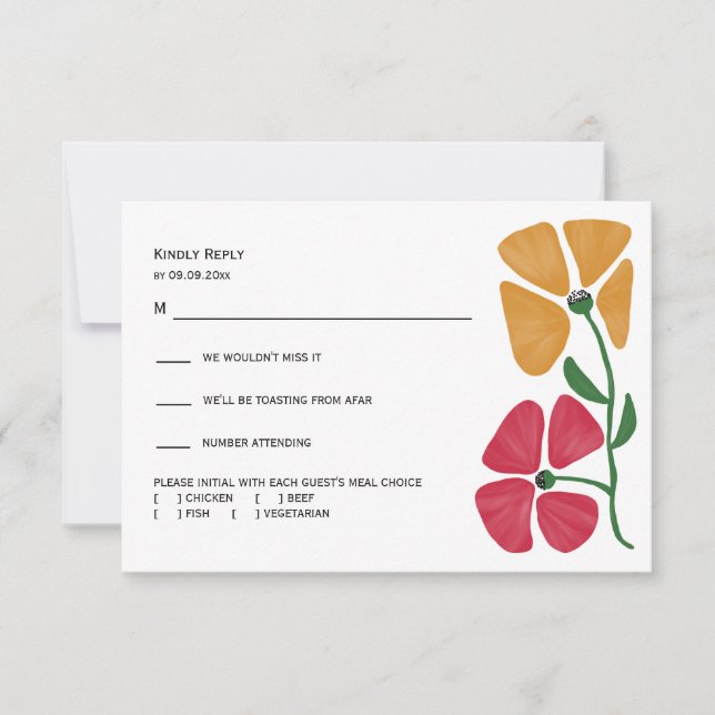Bright & Colourful Nouveau Floral Wedding RSVP Card (Front)