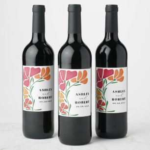 Bright & Colourful Nouveau Floral Wedding Wine Label