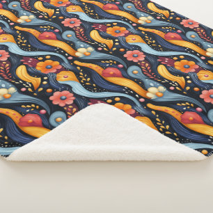 Bright Colourful Orange Flowers Abstract Sherpa Blanket