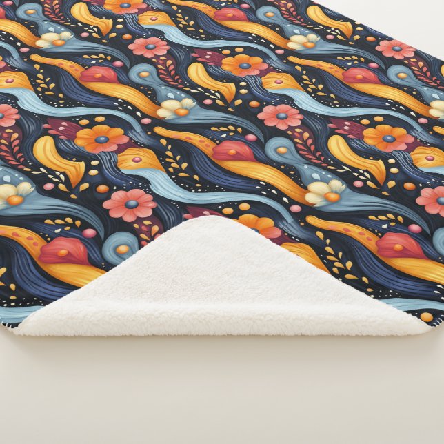 Bright Colourful Orange Flowers Abstract Sherpa Blanket (3/4)