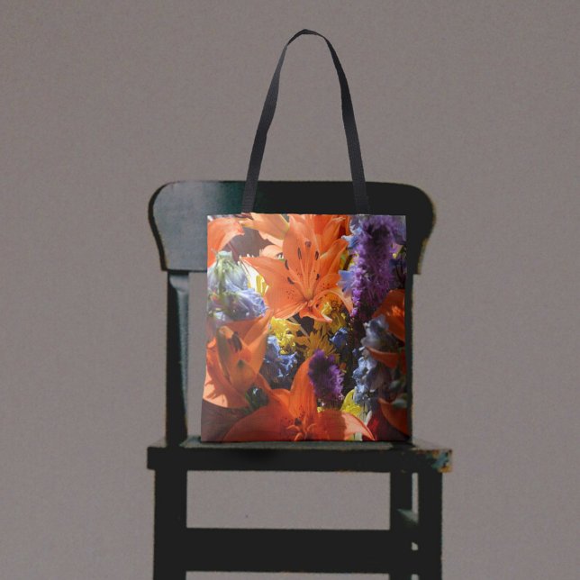 Bright Colourful Orange Lilies Floral Abstract Tote Bag (Creator Uploaded)