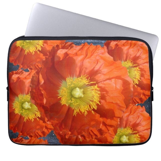 Bright Colourful Orange Tangerine Poppy Flower Laptop Sleeve (Front)