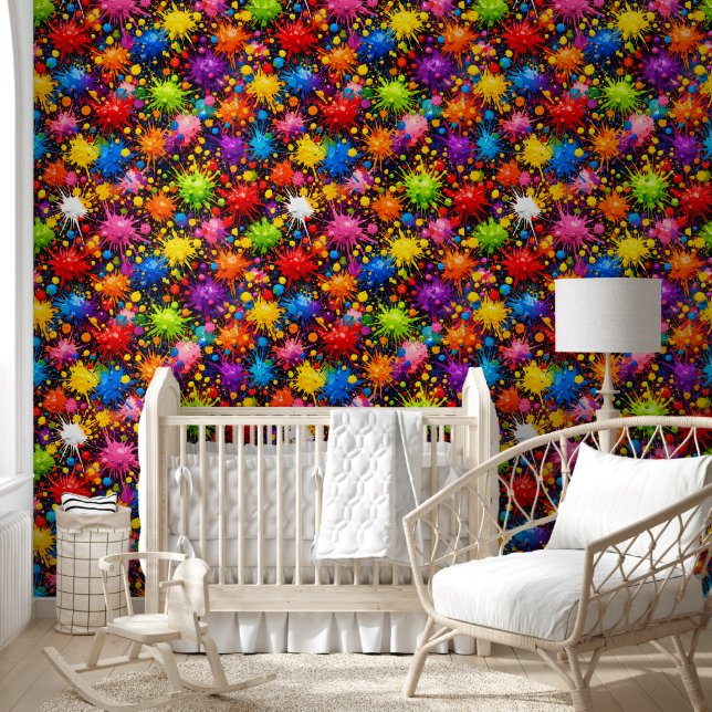 Bright colourful paint splatter wallpaper fund bol (Kids)